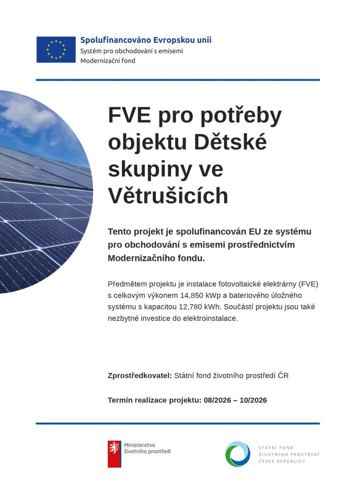 FVE pro&nbsp;potřeby objektu Dětské skupiny veVětrušicích publicita